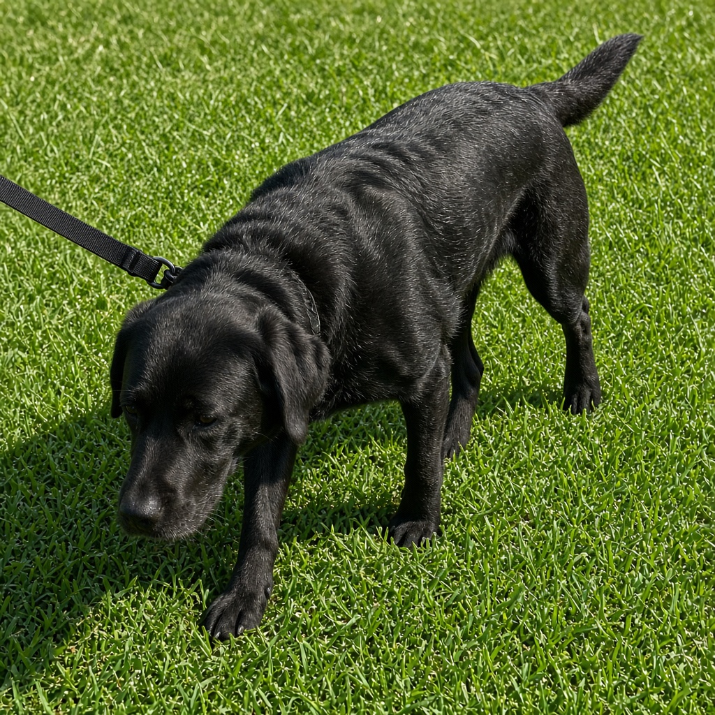 Cão passeando com guia após o treino